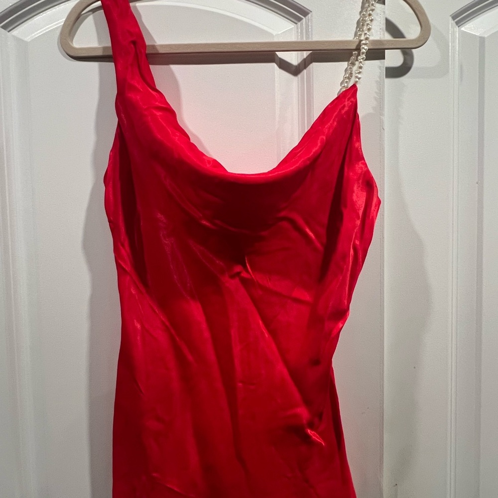 Zara Vibrant Red Satin Camisole Wirh Pearl Strap
